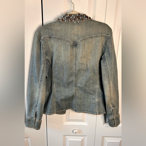 Brighton Womens L Embellished Collar Light Blue Snap Button Denim Jacket Y2K VTG - Picture 6 of 10
